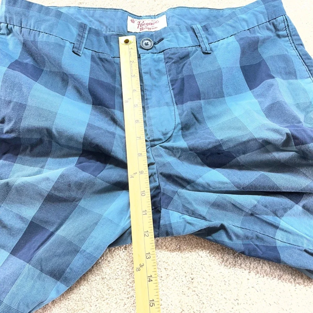 Original Penguin Shorts Mens‎ 36 Blue Buffalo Plaid Check Cotton Blend (Fits 38)